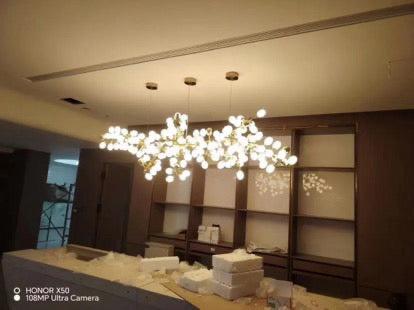 Golden Chandelier 300cm Warm light dimmable, 200cm cord, 3 ceiling plate, spare 6 bulbs and glass shades