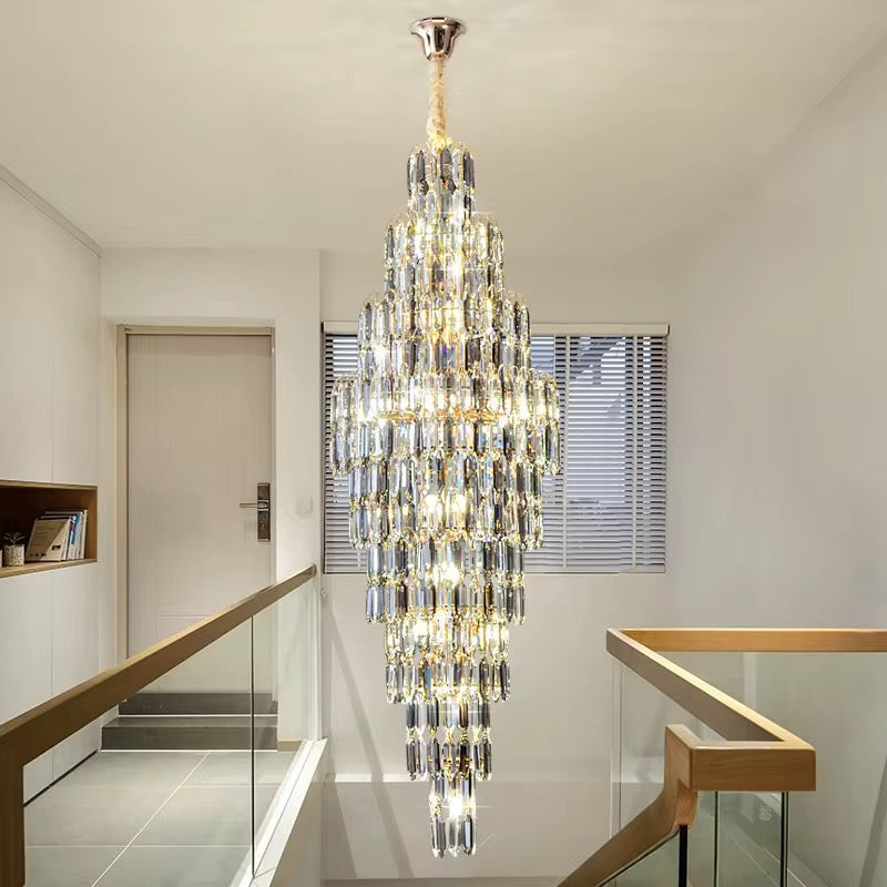 Bespoke Chandelier 300cm x 100cm, gold with clear & grey crystals