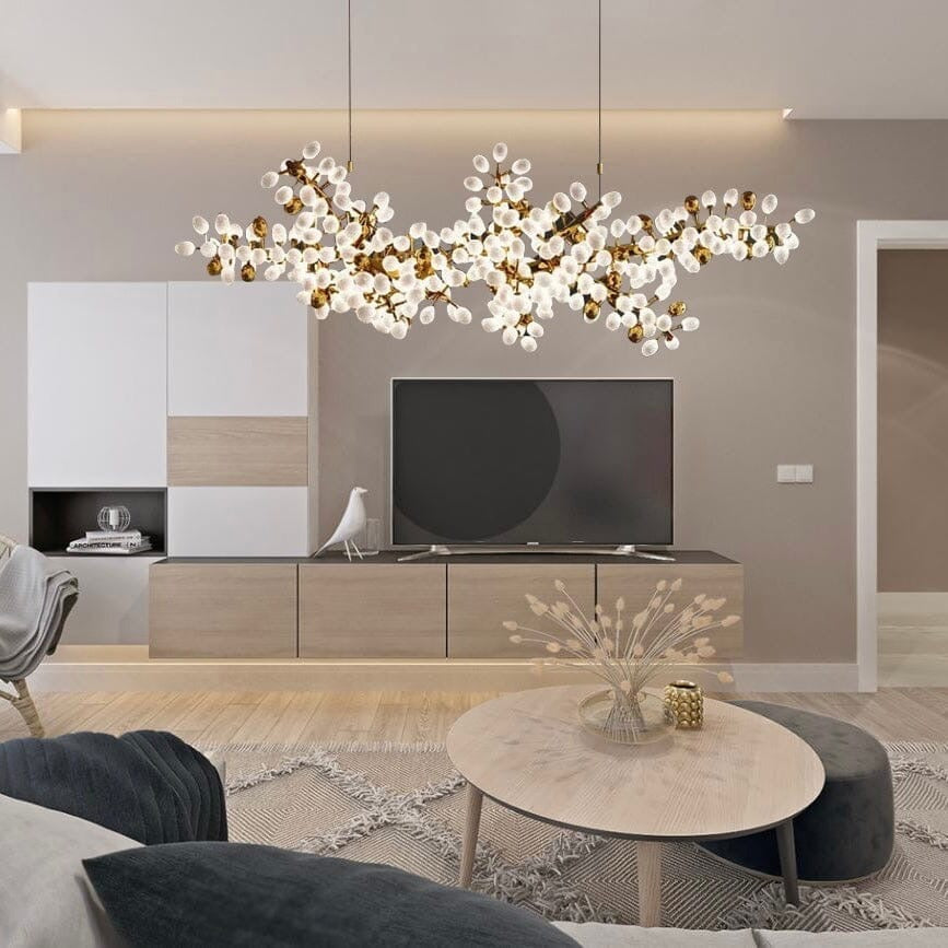 Golden Chandelier 300cm Warm light dimmable, 200cm cord, 3 ceiling plate, spare 6 bulbs and glass shades