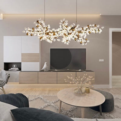 Golden Chandelier 300cm Warm light dimmable, 200cm cord, 3 ceiling plate, spare 6 bulbs and glass shades